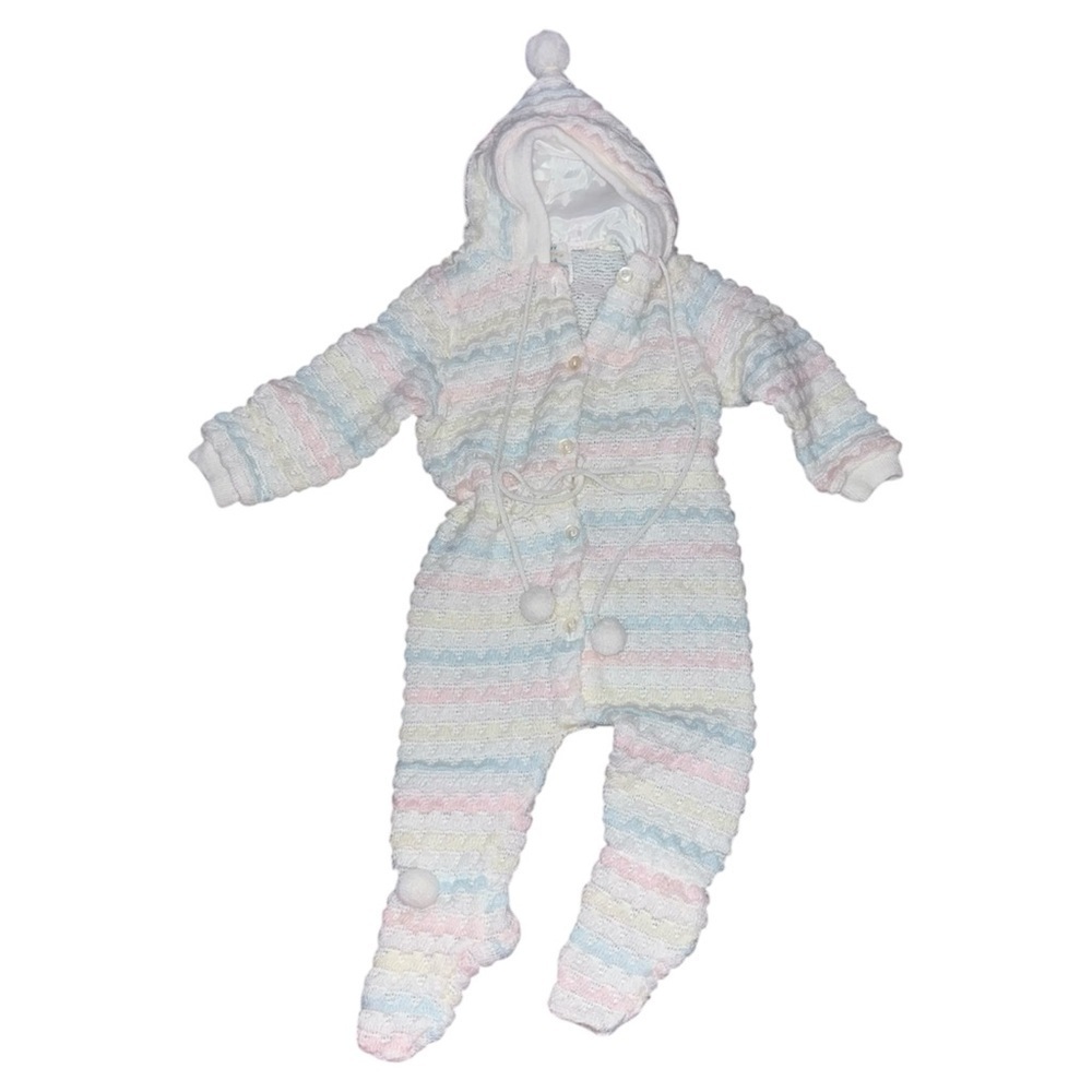 Vintage Jcpenney Toddletime Hooded Coverall One Piece Pastel Stripes Size 3-6m